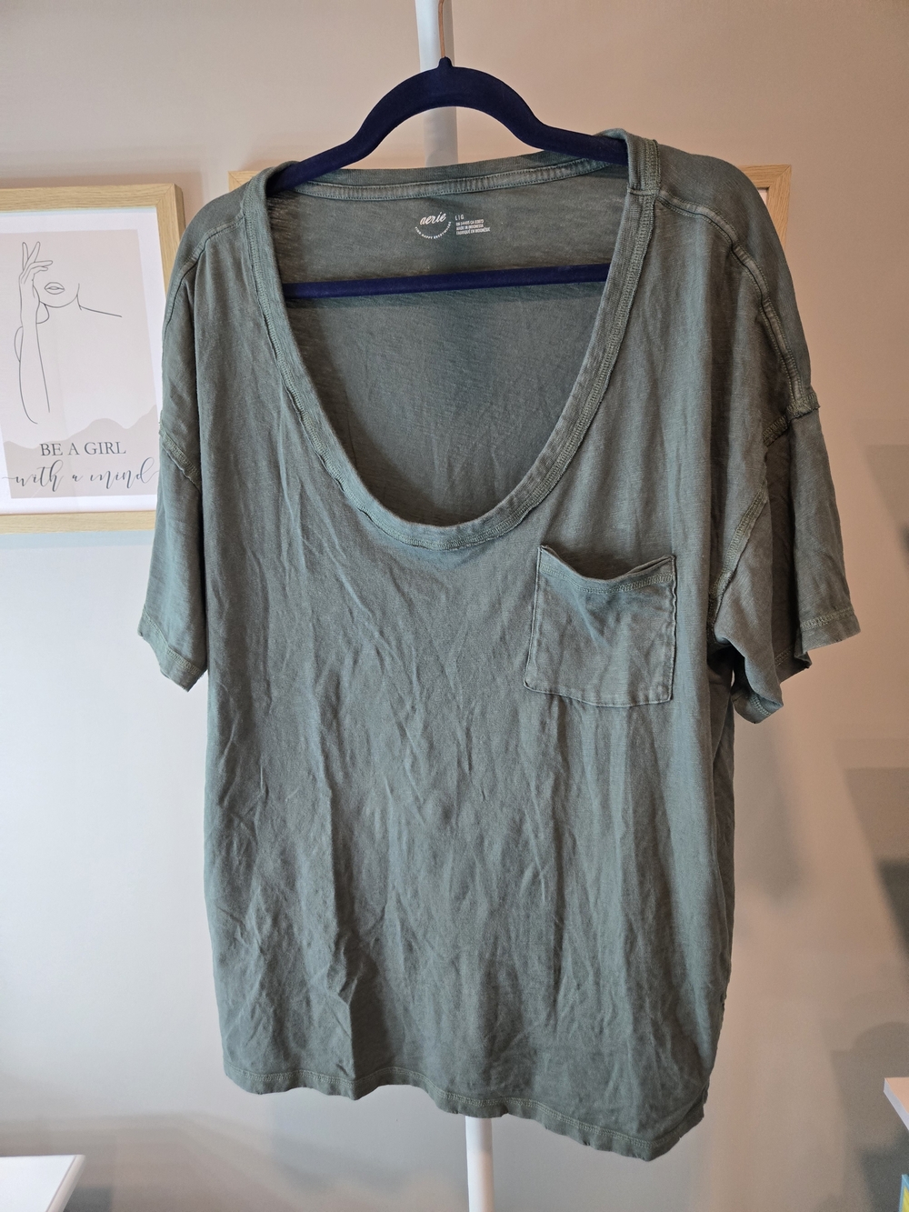 aerie Olive Green Scoop Neck Pocket Tee